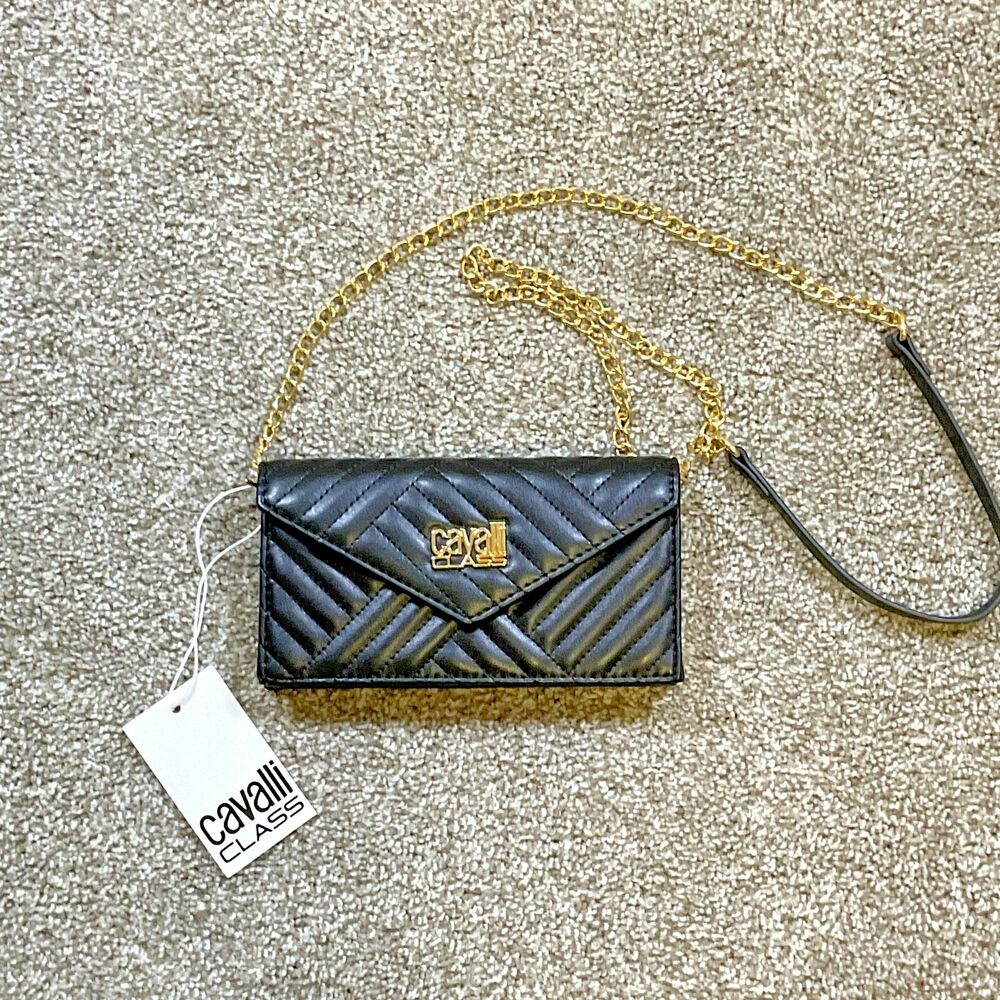 New Cavalli Class‎ Valeria Quilted Womens Envelope Wallet Phone Crossbody Black